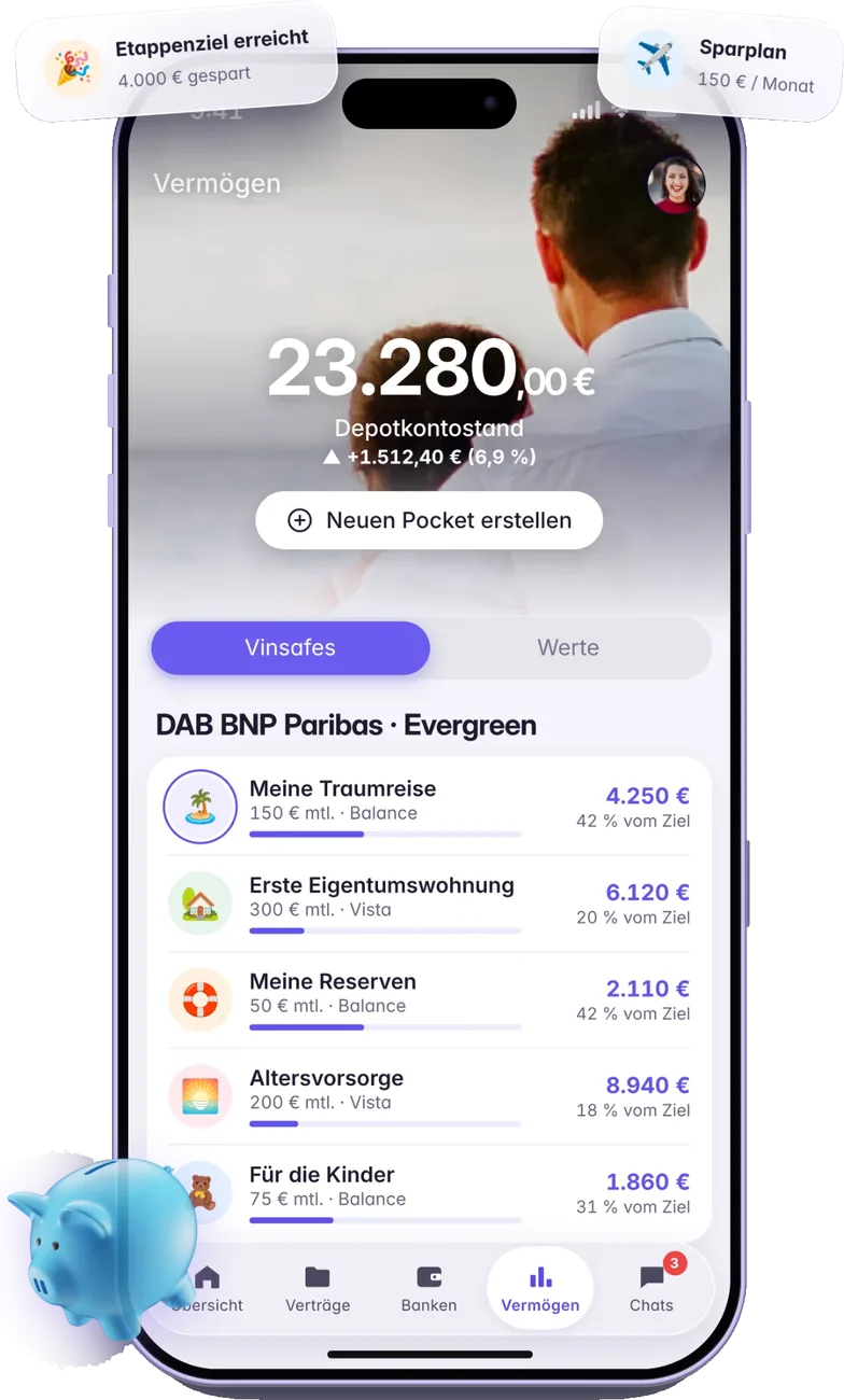 Finanda App Vermögen mit Sparzielen und Depotkontostand