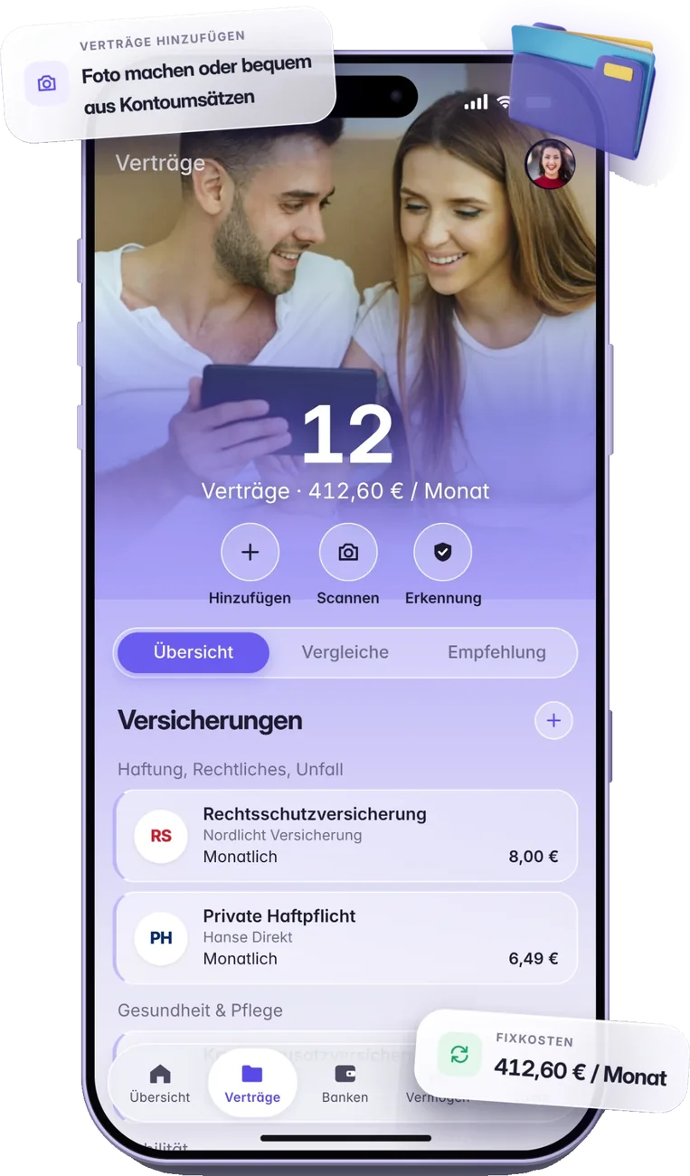Finanda App Verträge mit Fixkosten pro Monat